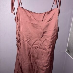Dress Forum Pink Satin Slip Short Dress with Tie Straps